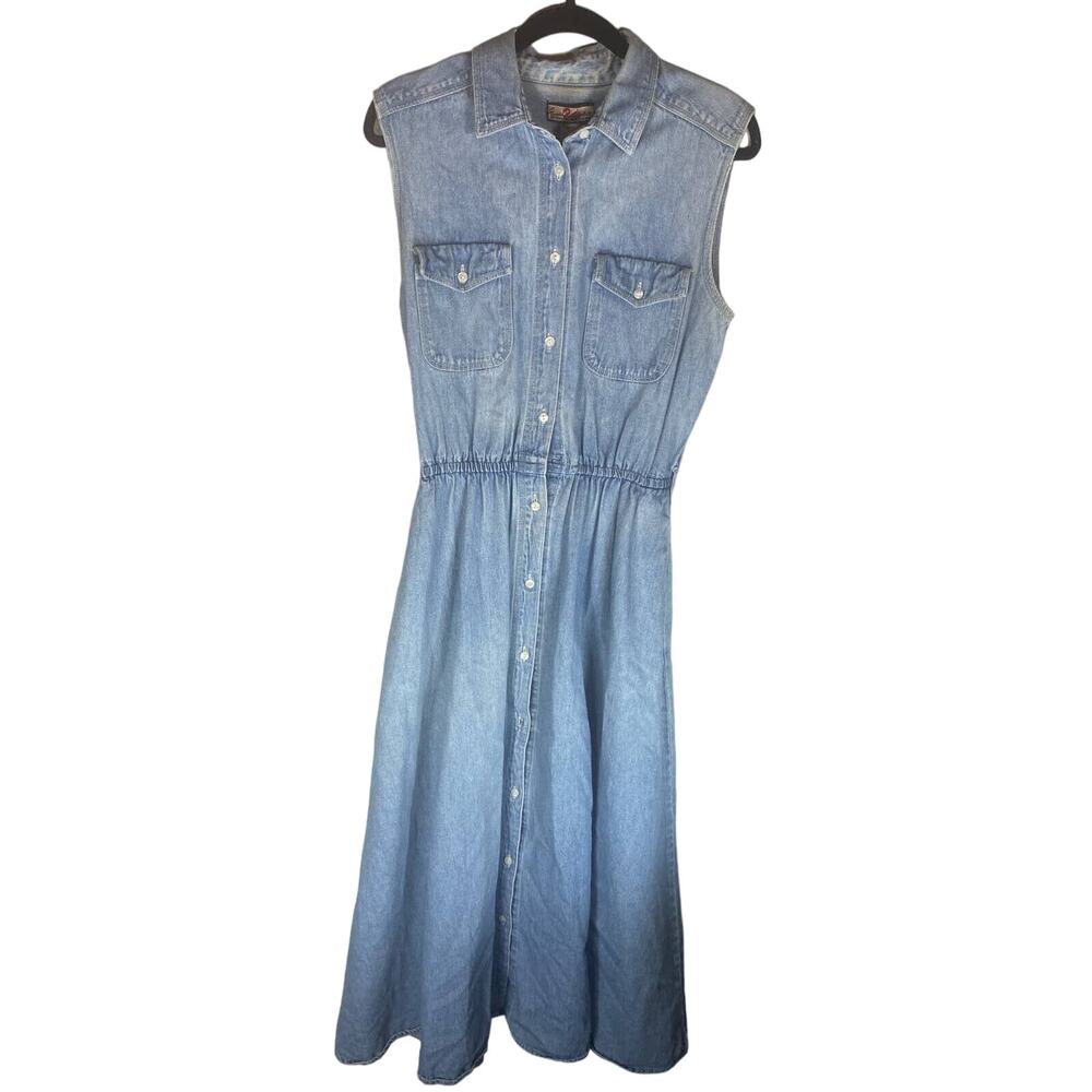 Gloria Vanderbilt Jeans Dress Womens Medium Blue Denim Jumper Button 90s Y2k VTG